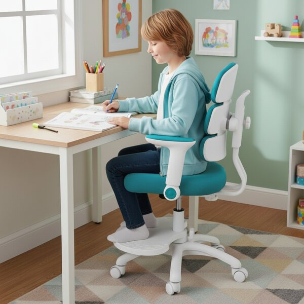 Detská rastúca stolička Neoseat KIDDY THREE — látka, prateľný poťah, tyrkysová