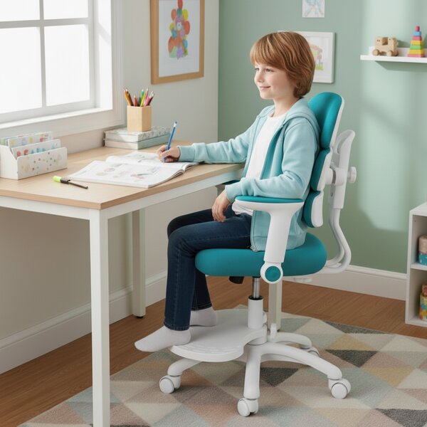 Detská rastúca stolička Neoseat KIDDY THREE — látka, prateľný poťah, tyrkysová