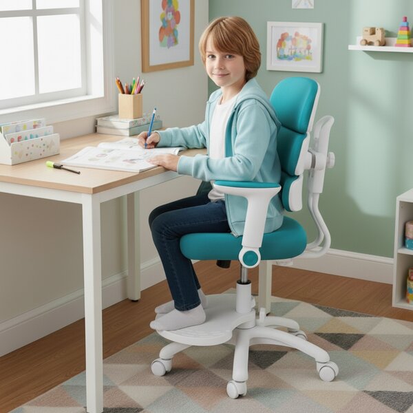 Detská rastúca stolička Neoseat KIDDY THREE — látka, prateľný poťah, tyrkysová