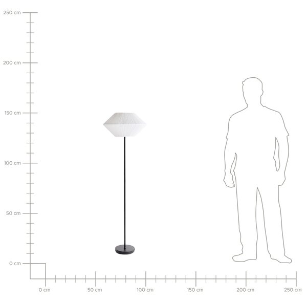 Stojaca lampa biela látkové tienidlo čierny železný podstavec 150 cm moderné svietidlo obývacia izba spálňa