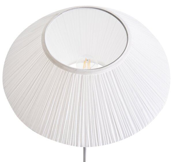 Stojaca lampa biela látkové tienidlo čierny železný podstavec 150 cm moderné svietidlo obývacia izba spálňa