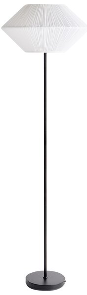 Stojaca lampa biela látkové tienidlo čierny železný podstavec 150 cm moderné svietidlo obývacia izba spálňa