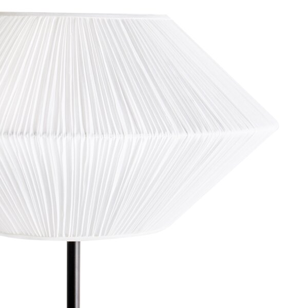 Stojaca lampa biela látkové tienidlo čierny železný podstavec 150 cm moderné svietidlo obývacia izba spálňa