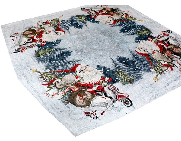 Vianočný ženilkový obrus Santa na skútri 90x90 cm Chenille IT045 Farba Viacfarebná Rozmery 90x90 cm