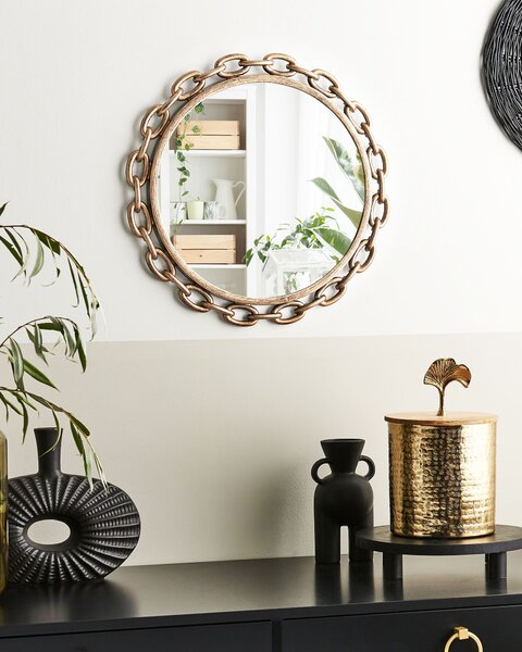 Nástenné zrkadlo zlaté syntetický materiál ø 46 cm rám v tvare reťaze moderný dizajn
