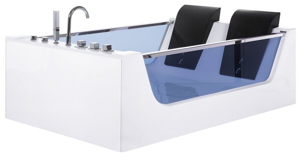 Vírivá vaňa biela akrylát bezpečnostné sklo 180 x 120 cm s LED osvetlením priehľadná predná časť opierky hlavy pre 2 osoby moderný štýl
