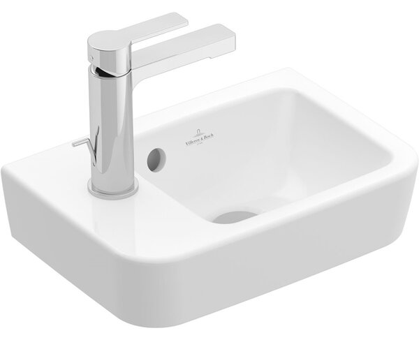 VILLEROY & BOCH O.novo Compact závesné umývadielko s otvorom vľavo, s prepadom, 360 x 250 mm, biela alpská, 43423601