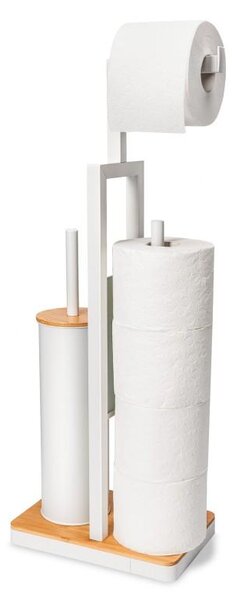 Erga Madryt, držiak toaletného papiera s WC kefou a zásobníkom na papier, 3v1, biela-prírodná hnedá, ERG-YKA-P.MADRYT-WHT