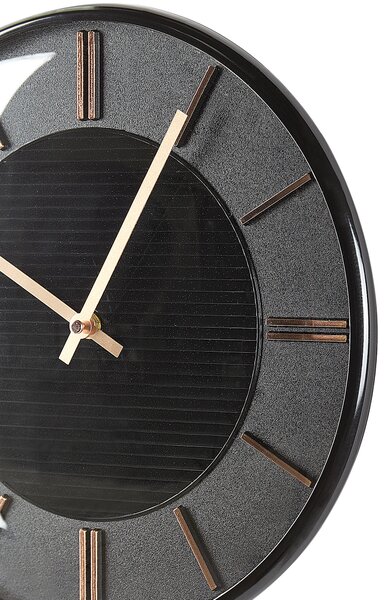Nástenné hodiny čierne kovové syntetický materiál ø 34 cm glamour dizajn bez číslic doplnky do obývacej izby