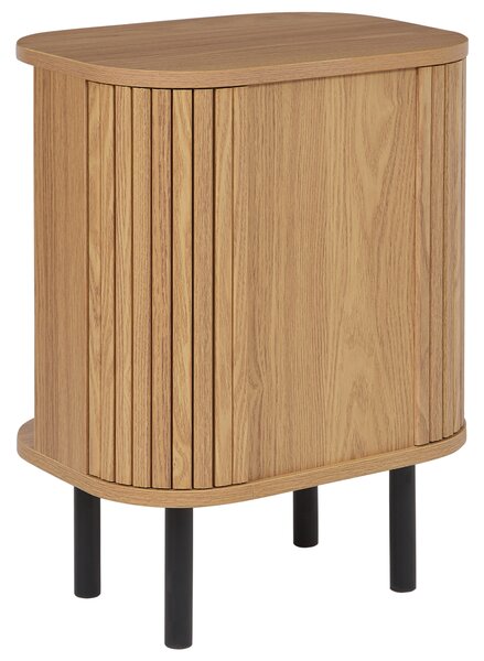 Nočný stolík svetlé drevo čierne nohy MDF kov 40 x 30 cm retro štýl posuvné dvierka obývacia izba