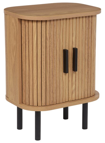 Nočný stolík svetlé drevo čierne nohy MDF kov 40 x 30 cm retro štýl posuvné dvierka obývacia izba
