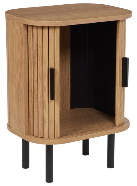 Nočný stolík svetlé drevo čierne nohy MDF kov 40 x 30 cm retro štýl posuvné dvierka obývacia izba