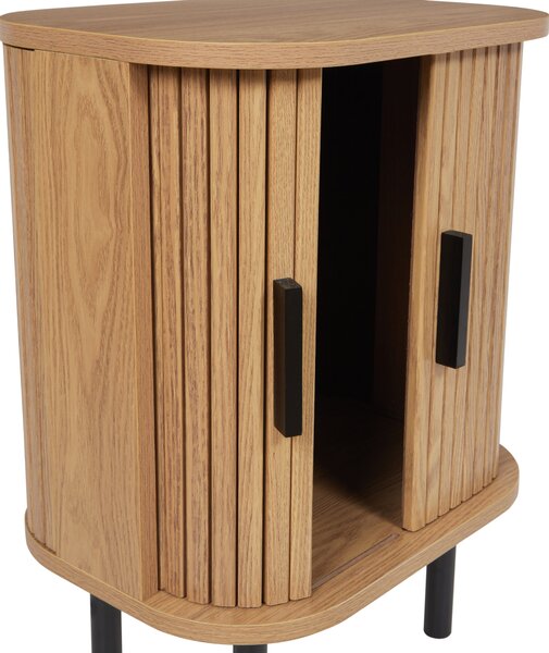 Nočný stolík svetlé drevo čierne nohy MDF kov 40 x 30 cm retro štýl posuvné dvierka obývacia izba