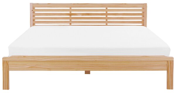 Drevená posteľ svetlohnedá drevo 180 x 200 cm rám postele s lamelovým čelom a roštom minimalistický dizajn