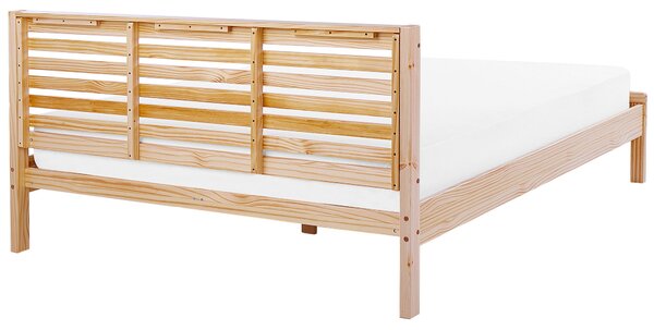 Drevená posteľ svetlohnedá drevo 180 x 200 cm rám postele s lamelovým čelom a roštom minimalistický dizajn
