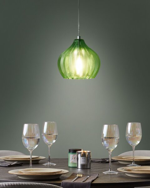 Závesná lampa zelená sklenené tienidlo retro štýl závesné osvetlenie obývacia izba jedáleň