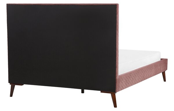 Posteľ ružová zamatová s rámom 140 x 200 cm s čelom jednolôžko moderný retro štýl