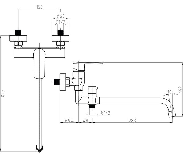 Mereo, Mereo Nástenná batéria do byt. jadra, Pego, 150 mm, rúrkové ramienko o 18 mm - 330 mm, bez prísl., MER-CB60205P