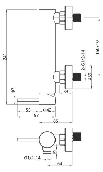 Sapho Sapho, MINIMAL nástenná sprchová batéria, nerez mat, MI511