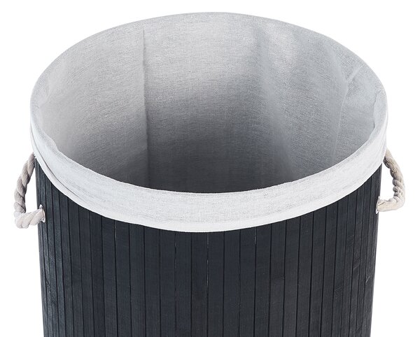 Kôš na bielizeň čierny bambusové drevo polyester s odnímateľným vekom a rukoväťami viacúčelový moderný štýl kúpeľňa