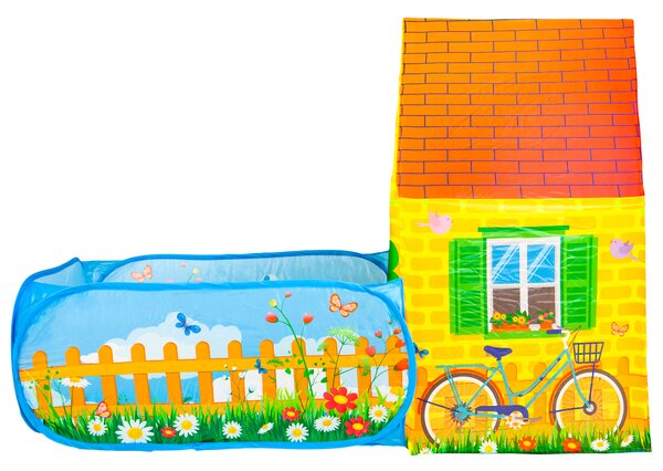 Detský stan IPLAY domček Farma – suchý bazén, 90×150×110 cm, 2 vchody, od 3 rokov