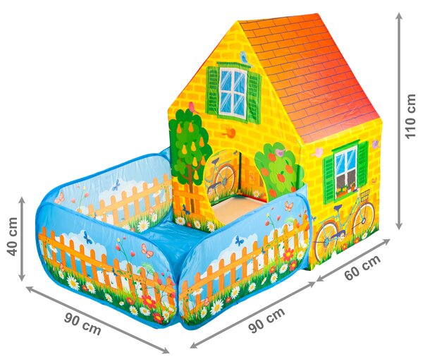 Detský stan IPLAY domček Farma – suchý bazén, 90×150×110 cm, 2 vchody, od 3 rokov