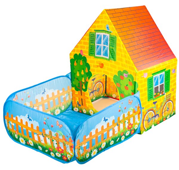 Detský stan IPLAY domček Farma – suchý bazén, 90×150×110 cm, 2 vchody, od 3 rokov