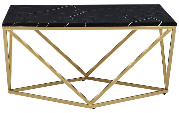 Konferenčný stolík čierna vrchná doska zlatý kovový podstavec 80 x 80 cm mramorová povrchová úprava glamour štýl