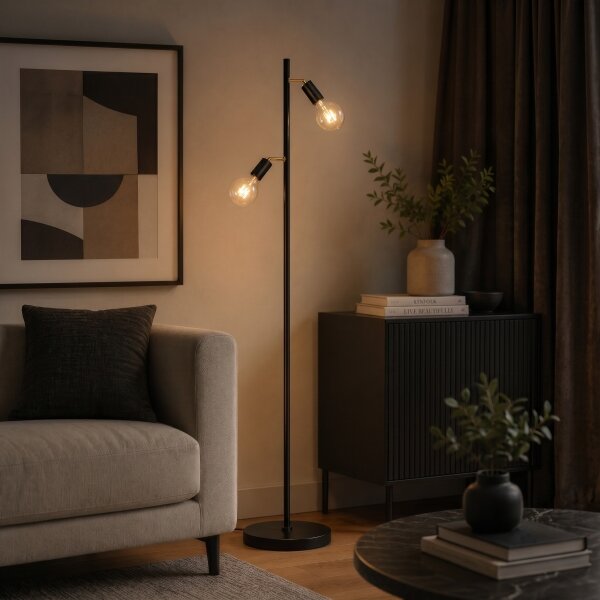 LED stojacia lampa 2xE27/7W/230V 2000K čierna/zlatá