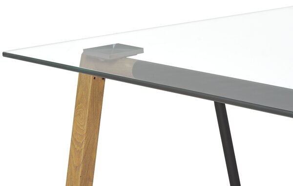 Jedálenský stôl priehľadný čierna svetlé drevo bezpečnostné sklo kov 140 x 80 cm obdĺžnikový tvar pre 6 osôb moderný štýl kuchyňa jedáleň