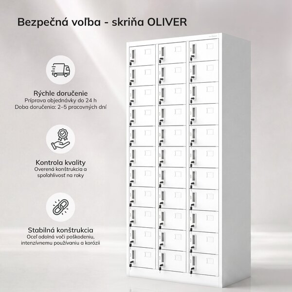 Zamestnanecká depozitná schránková skriňa biela, 900x1850x450 mm: OLIVER