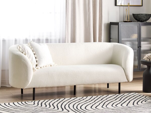 3-miestna pohovka biela buklé čalúnenie čierne nohy zaoblené operadlo retro glamour art deco štýl