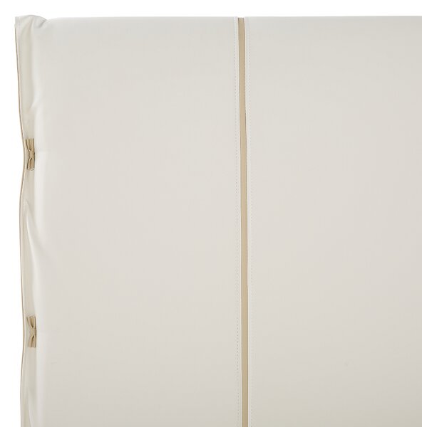 Posteľ svetlobéžová umelá koža 160 x 200 cm prešívané čelo postele tenké čierne nohy moderný dizajn