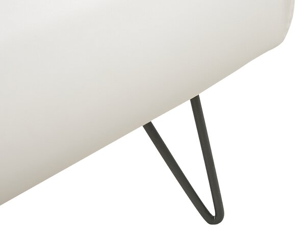 Posteľ svetlobéžová umelá koža 160 x 200 cm prešívané čelo postele tenké čierne nohy moderný dizajn