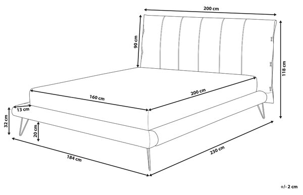 Posteľ svetlobéžová umelá koža 160 x 200 cm prešívané čelo postele tenké čierne nohy moderný dizajn