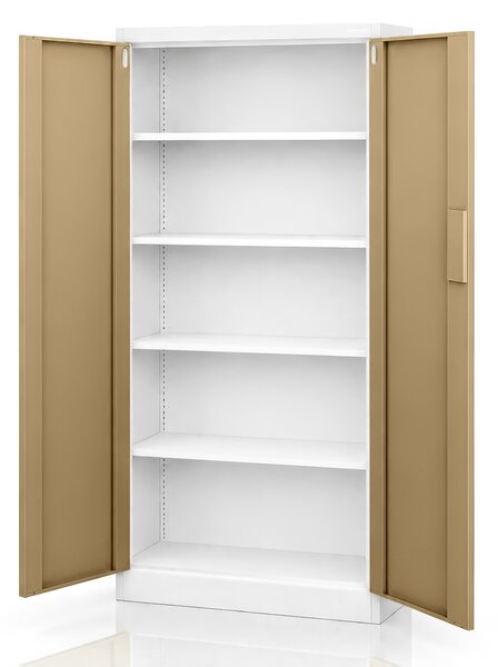 Kovová kancelárska skriňa so zámkom na kód biela, orech, 900x1850x400 mm: DANIEL Eco Design