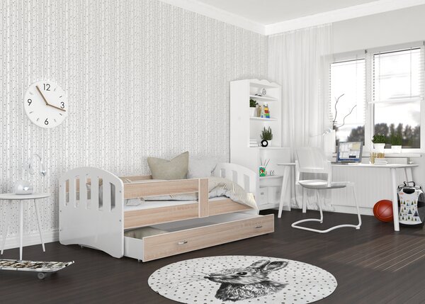 MAXMAX Detská posteľ so zásuvkou HAPPY - 160x80 cm - sonoma-biela