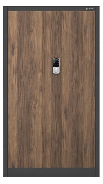 Kovová kancelárska skriňa so zámkom na kód antracitová, orech, 900x1850x400 mm: DANIEL Eco Design