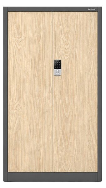 Kovová kancelárska skriňa so zámkom na kód antracitová, dub sonoma, 900x1850x400 mm: DANIEL Eco Design
