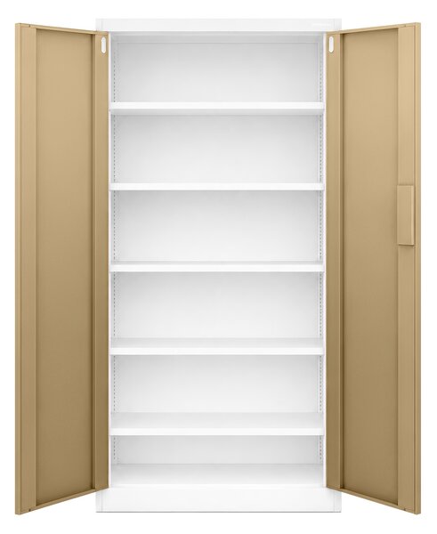 Kovová kancelárska skriňa so zámkom na kód biela, orech, 900x1850x400 mm: DANIEL Eco Design