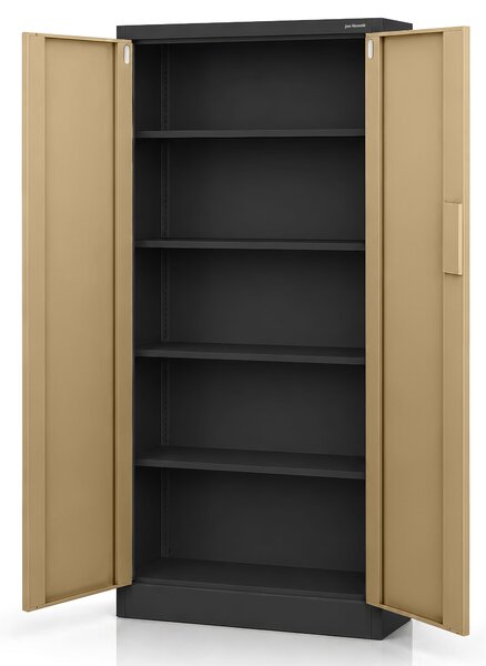 Kovová kancelárska skriňa so zámkom na kód antracitová, orech, 900x1850x400 mm: DANIEL Eco Design