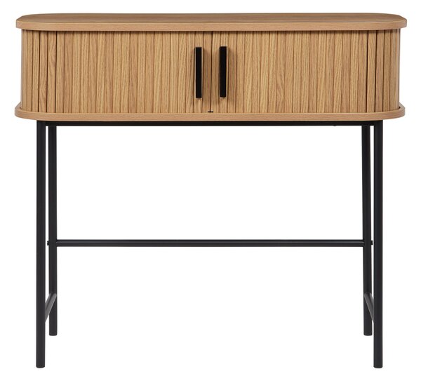 Konzolový stolík svetlé drevo čierne nohy MDF kov 80 x 30 cm retro štýl posuvné dvierka obývacia izba