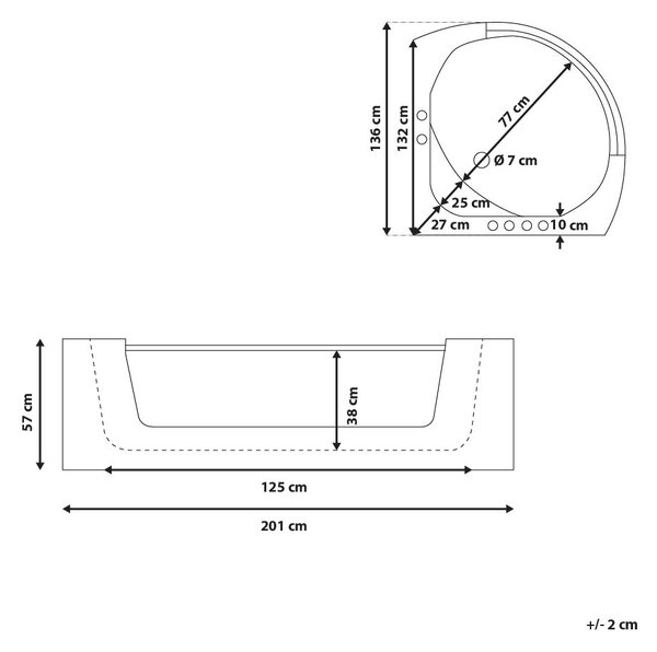 Rohová vírivá vaňa biela s hydromasážnou funkciou 187 x 136 cm s LED osvetlením moderný štýl kúpeľňa