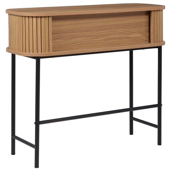 Konzolový stolík svetlé drevo čierne nohy MDF kov 80 x 30 cm retro štýl posuvné dvierka obývacia izba