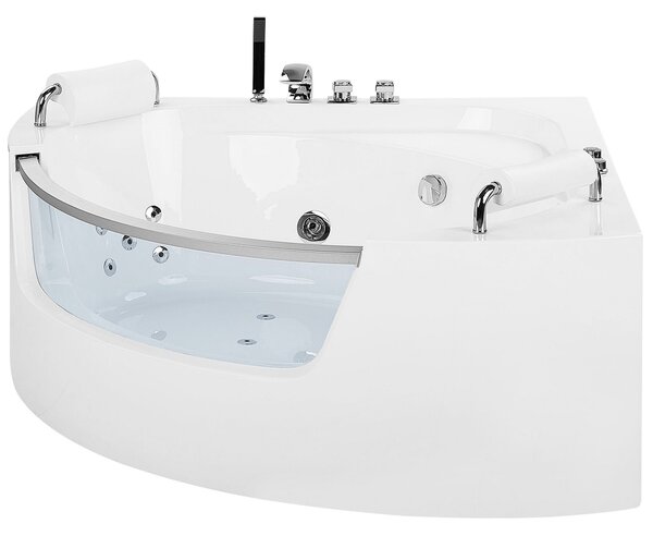 Rohová vírivá vaňa biela s hydromasážnou funkciou 187 x 136 cm s LED osvetlením moderný štýl kúpeľňa