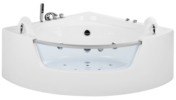 Rohová vírivá vaňa biela s hydromasážnou funkciou 187 x 136 cm s LED osvetlením moderný štýl kúpeľňa