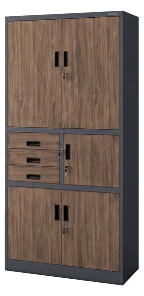 Kovová kancelárska skriňa so sejfom antracitová, orech, 900x1850x400 mm: FILIP II Eco Design