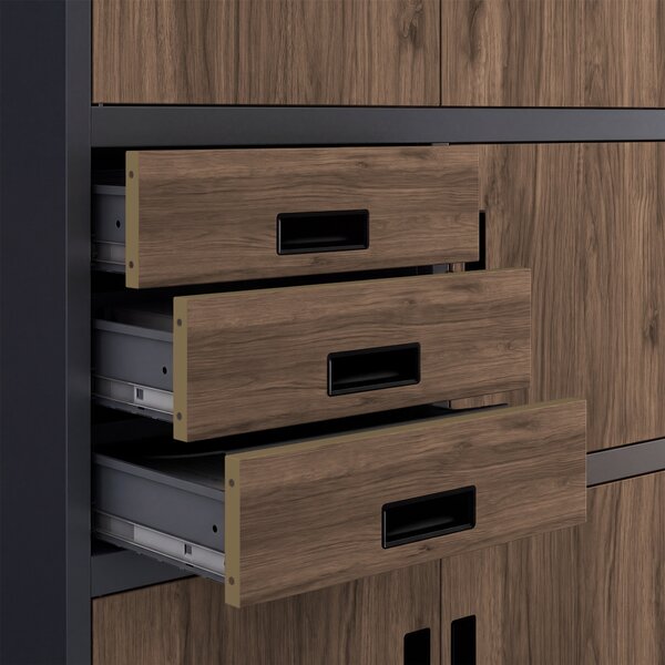 Kovová kancelárska skriňa so sejfom antracitová, orech, 900x1850x400 mm: FILIP II Eco Design