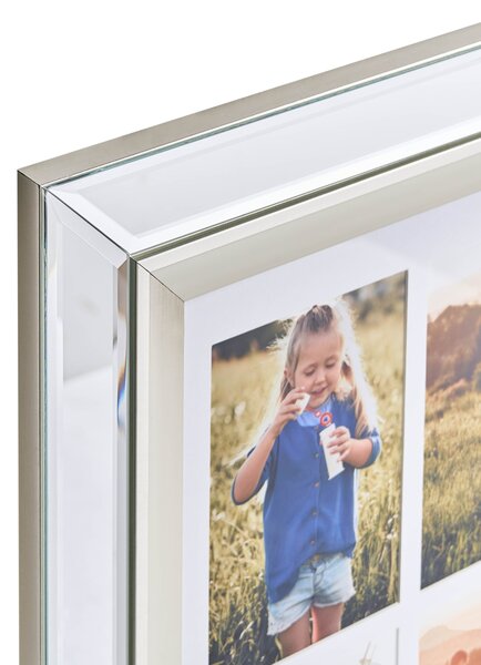 Fotorámik strieborný sklenený zrkadlový 50 x 50 cm na 6 fotografií 10 x 15 cm dekorácie doplnky