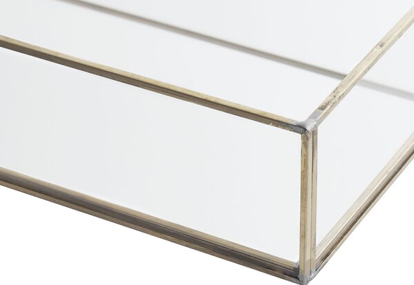 Ozdobný podnos strieborný kovový rám sklo so zrkadlovým efektom 30 x 20 cm obdĺžnikový elegantný